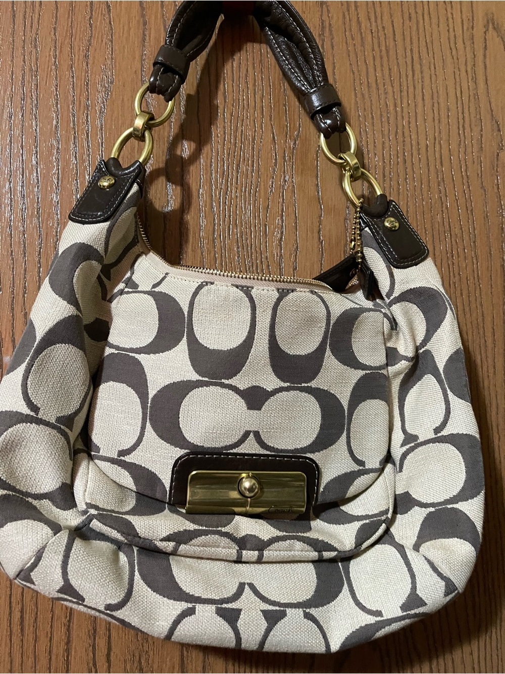 COACH KRISTIN SIGNATURE LINEN HOBO BAG